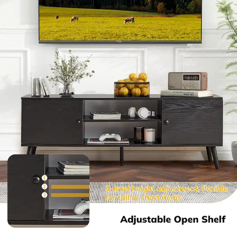 Meuble TV avec rangement pour centre de divertissement 50/55/60 pouces, avec 2 armoires et étagères