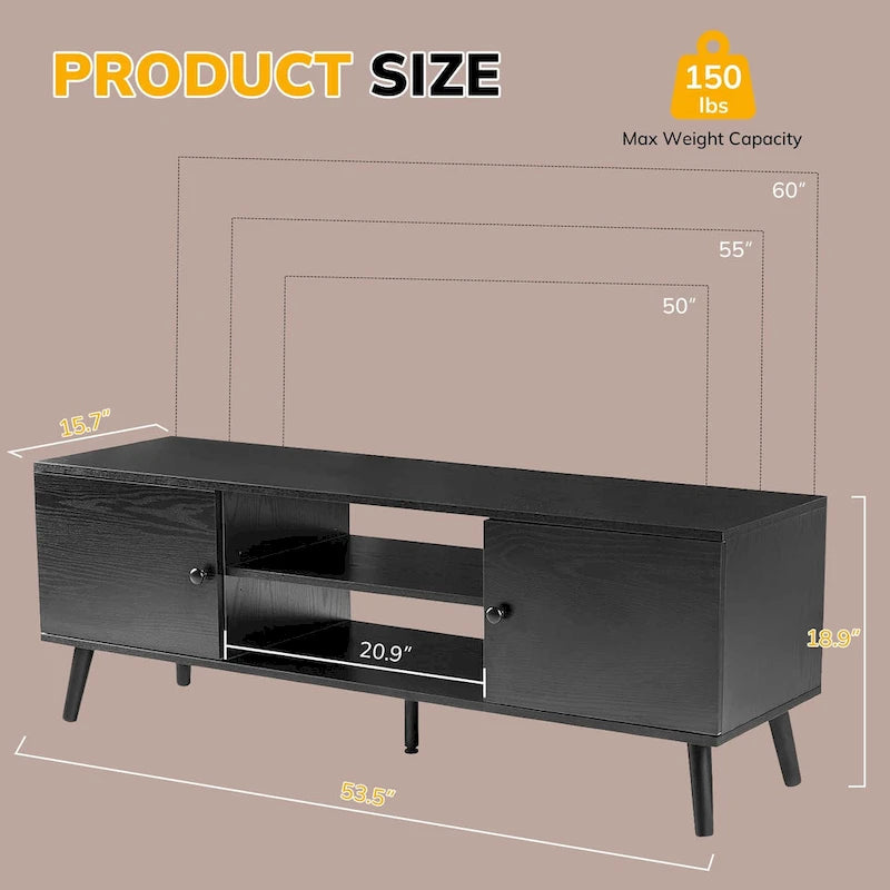 Meuble TV avec rangement pour centre de divertissement 50/55/60 pouces, avec 2 armoires et étagères