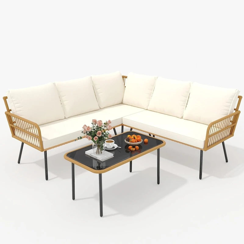 Ensemble de mobilier de jardin 4 pièces, canapé d'angle en L