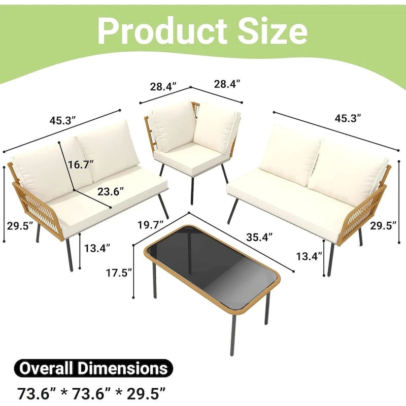 Ensemble de mobilier de jardin 4 pièces, canapé d'angle en L