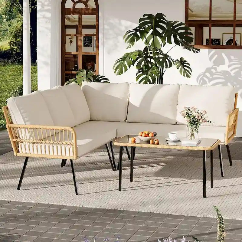 Ensemble de mobilier de jardin 4 pièces, canapé d'angle en L