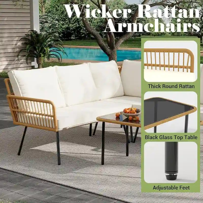 Ensemble de mobilier de jardin 4 pièces, canapé d'angle en L