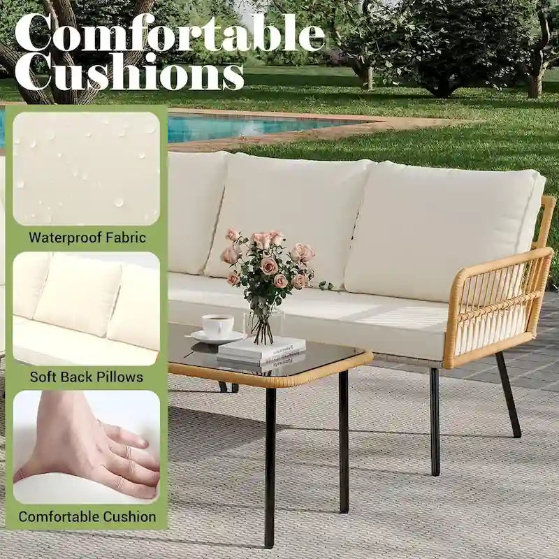 Ensemble de mobilier de jardin 4 pièces, canapé d'angle en L