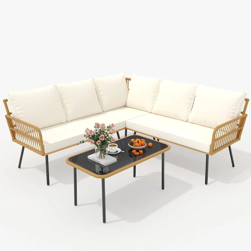 Ensemble de mobilier de jardin 4 pièces, canapé d'angle en L