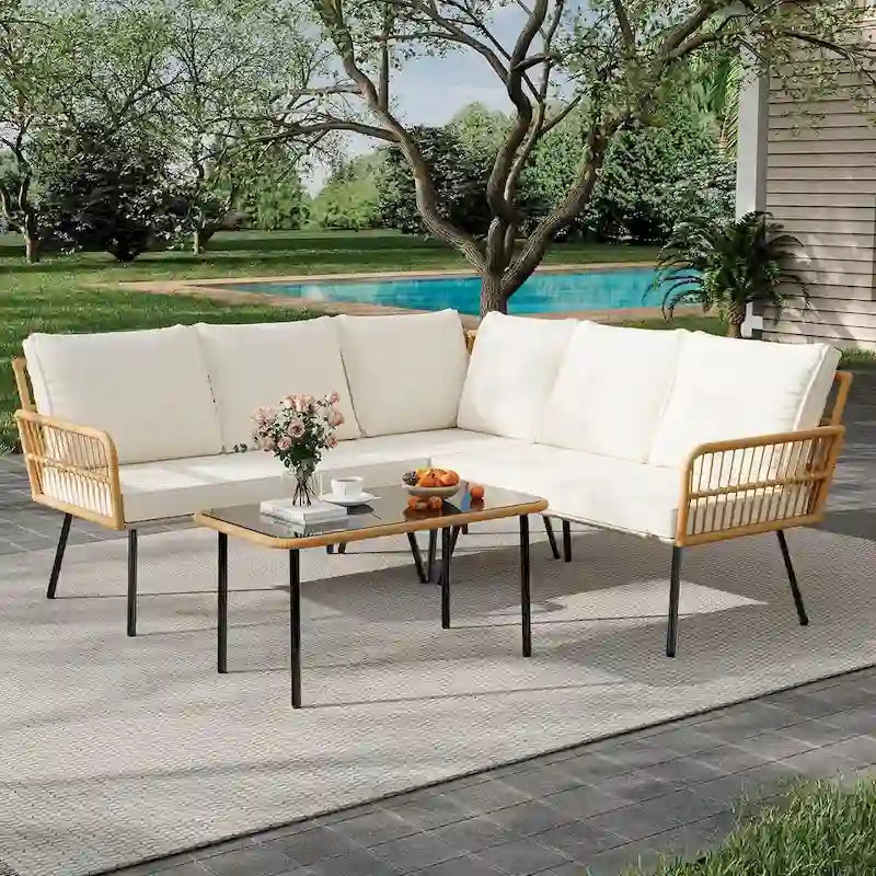 Ensemble de mobilier de jardin 4 pièces, canapé d'angle en L