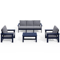 Canapé d'angle et table de jardin en PEHD, coussins déhoussables inclus