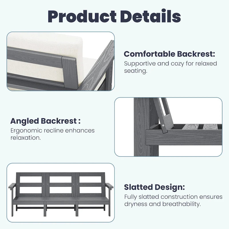 Canapé d'angle et table de jardin en PEHD, coussins déhoussables inclus