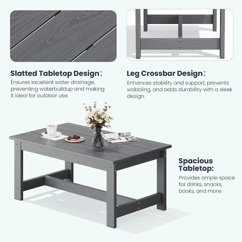 Canapé d'angle et table de jardin en PEHD, coussins déhoussables inclus