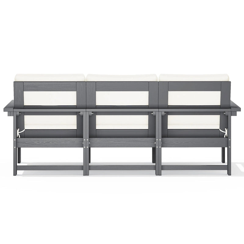 Canapé d'angle et table de jardin en PEHD, coussins déhoussables inclus