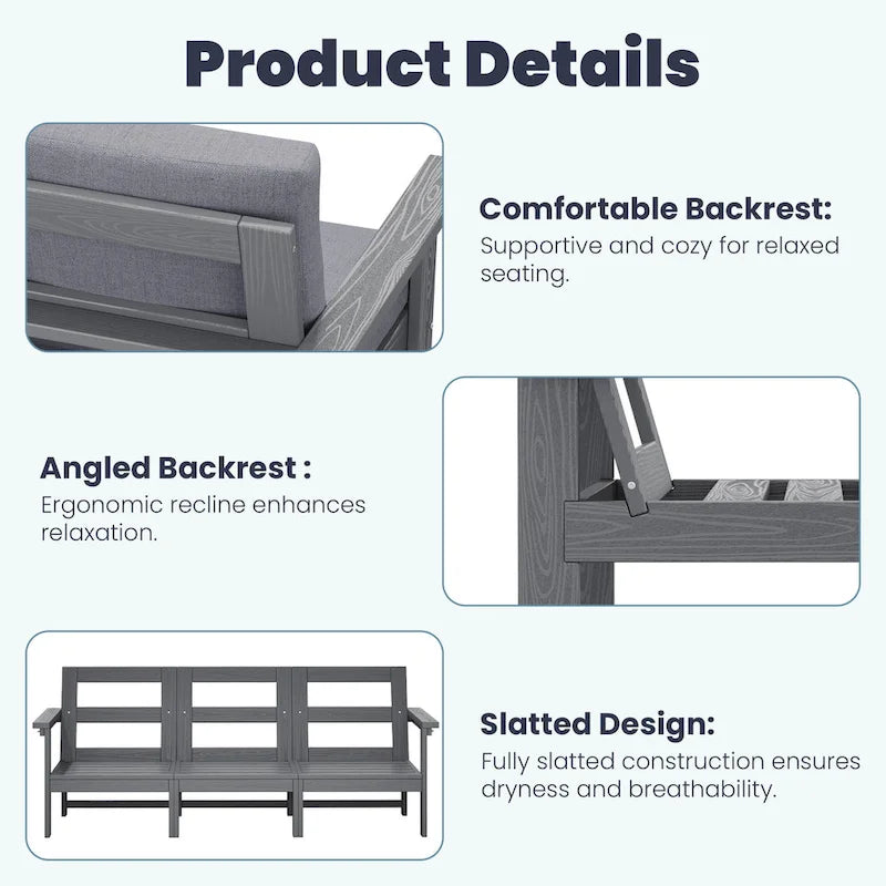 Canapé d'angle et table de jardin en PEHD, coussins déhoussables inclus
