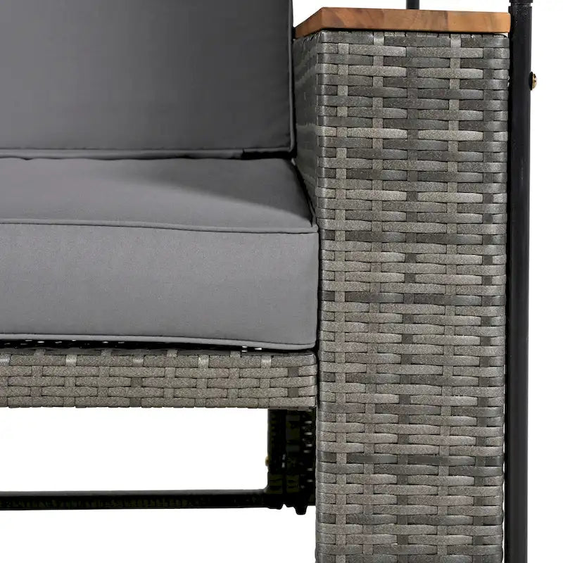 Lit de repos extérieur en rotin 2 pièces avec auvent, rangement et dossier inclinable