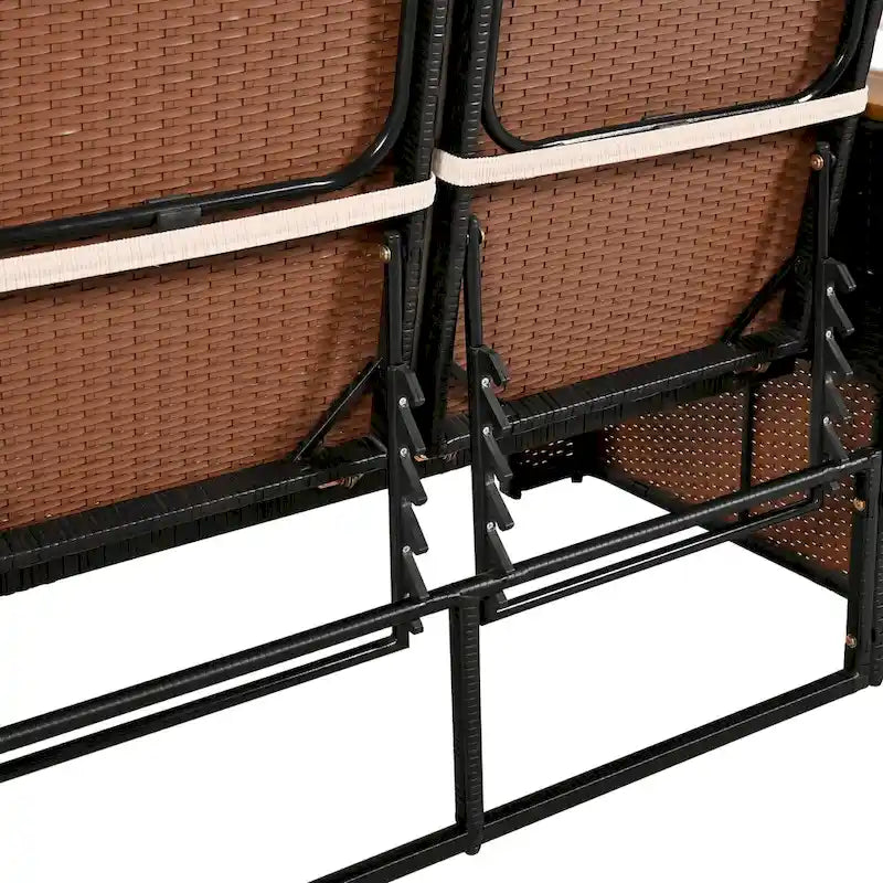 Lit de repos extérieur en rotin 2 pièces avec auvent, rangement et dossier inclinable