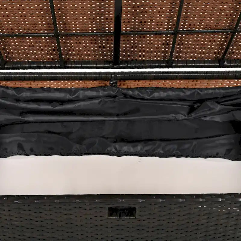 Lit de repos extérieur en rotin 2 pièces avec auvent, rangement et dossier inclinable