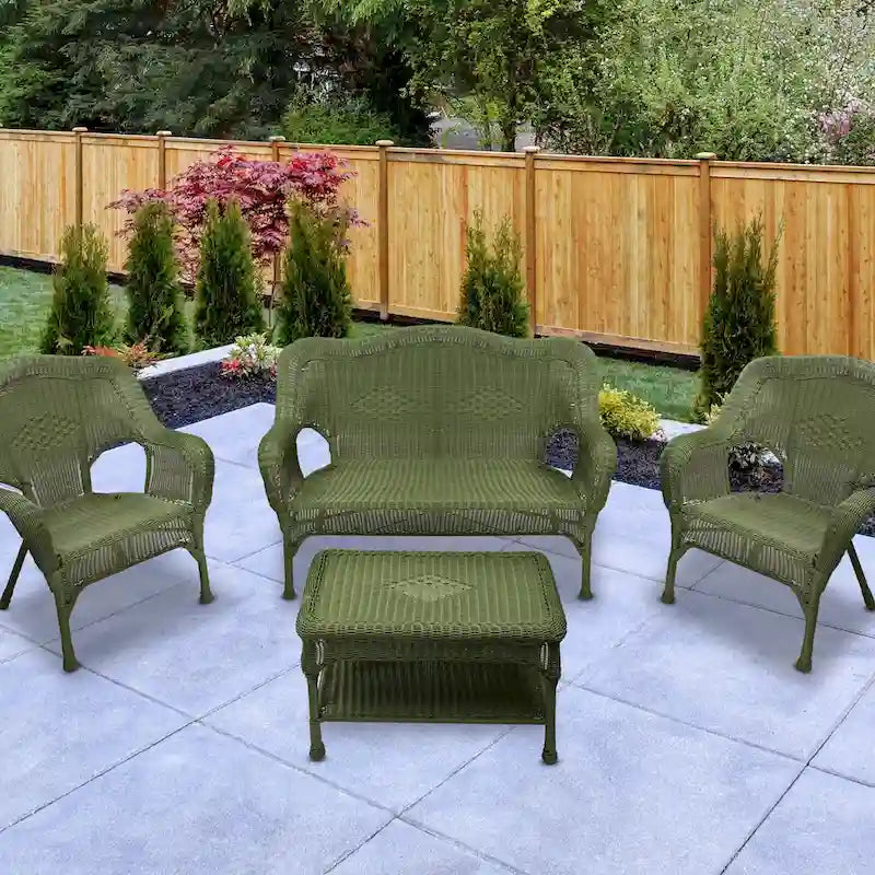 Wicker Outdoor Patio Conversation Set - Moss Green - 4pc