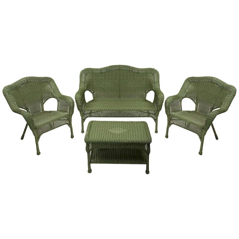 Ensemble de conversation d'extérieur en osier - Vert mousse - 4 pièces