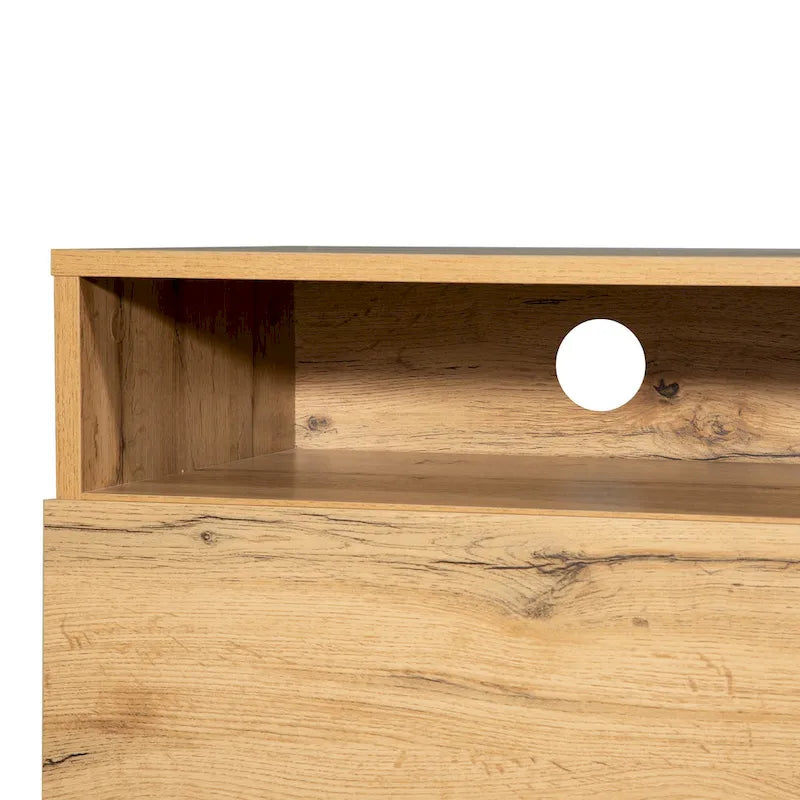Meuble TV Wood+Grey 70 avec double rangement et porte abattante, pour TV jusqu'à 80 pouces
