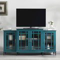 Meuble TV 62 po bleu sarcelle avec portes et étagères en verre pour salon