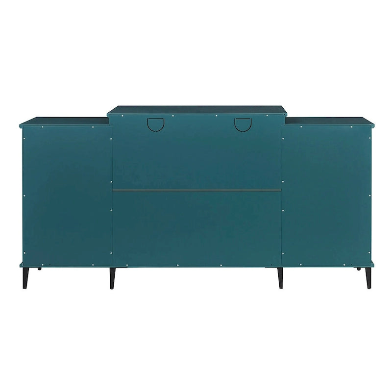 Meuble TV 62 po bleu sarcelle avec portes et étagères en verre pour salon