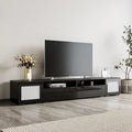 Meuble TV noir 82" avec portes à ouverture par pression et LED pour TV jusqu'à 90"