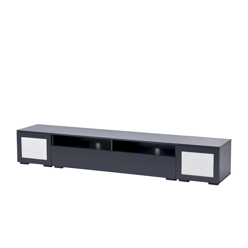Meuble TV noir 82" avec portes à ouverture par pression et LED pour TV jusqu'à 90"