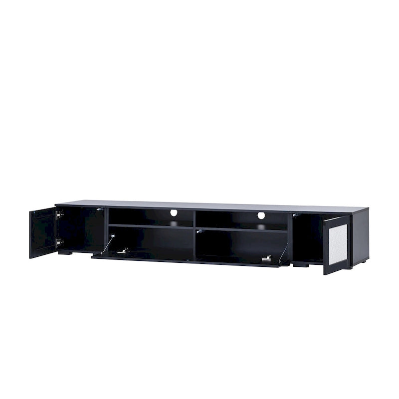 Meuble TV noir 82" avec portes à ouverture par pression et LED pour TV jusqu'à 90"