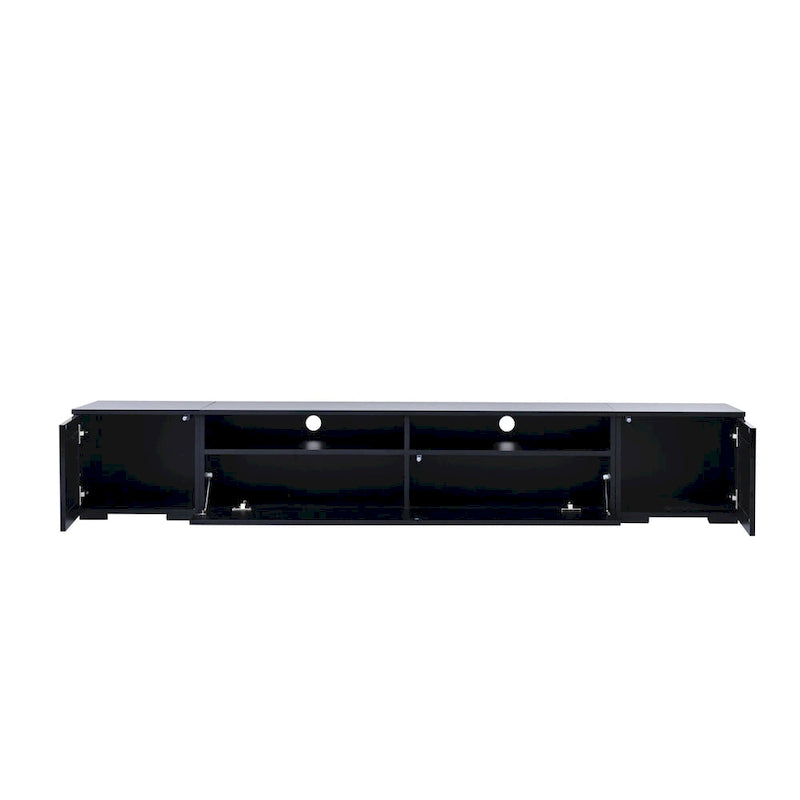 Meuble TV noir 82" avec portes à ouverture par pression et LED pour TV jusqu'à 90"
