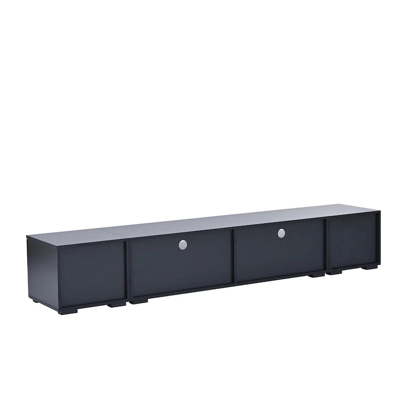 Meuble TV noir 82" avec portes à ouverture par pression et LED pour TV jusqu'à 90"