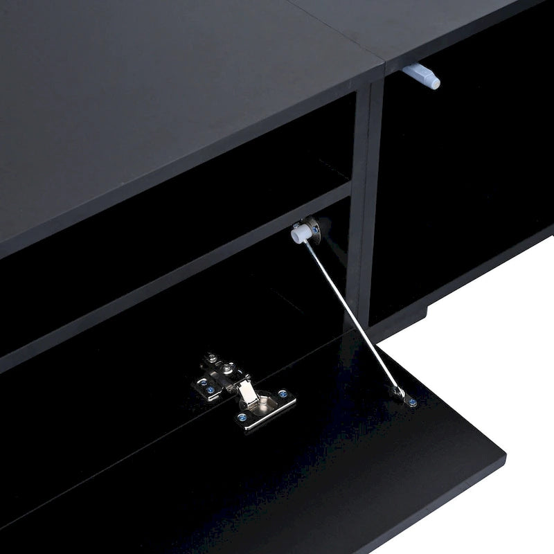 Meuble TV noir 82" avec portes à ouverture par pression et LED pour TV jusqu'à 90"