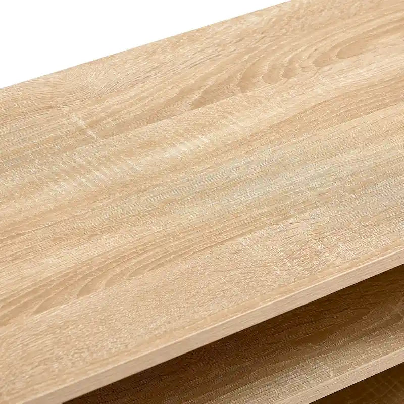 Meuble TV de 55,12 po avec portes coulissantes doubles, pieds en bois massif et étagère réglable pour salon
