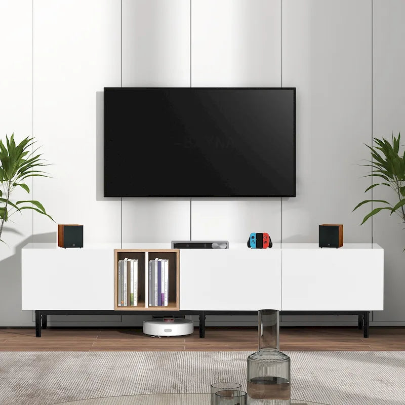 Meuble TV 193 cm avec portes et grand rangement pour TV jusqu'à 80 pouces