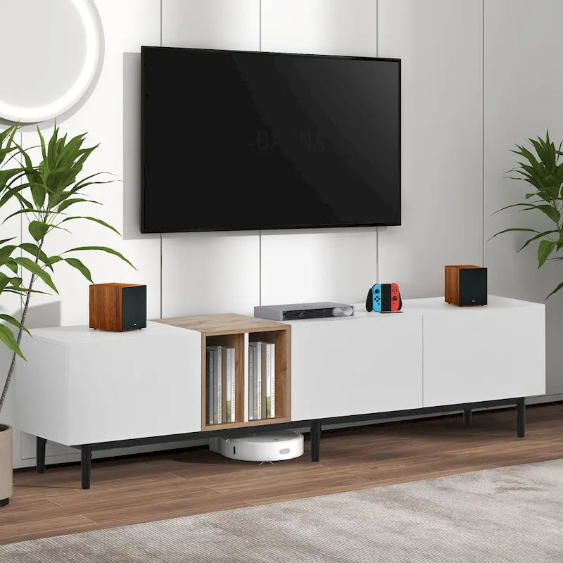 Meuble TV 193 cm avec portes et grand rangement pour TV jusqu'à 80 pouces