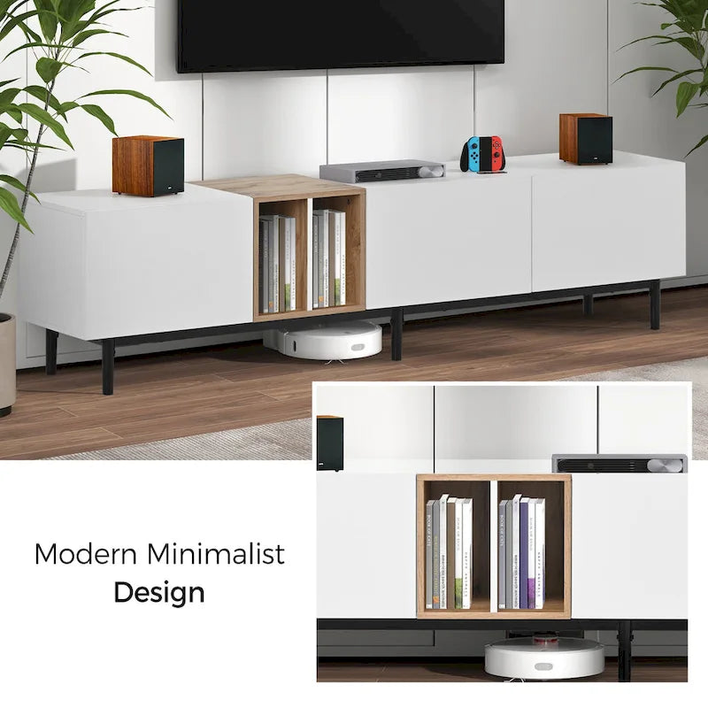 Meuble TV 193 cm avec portes et grand rangement pour TV jusqu'à 80 pouces