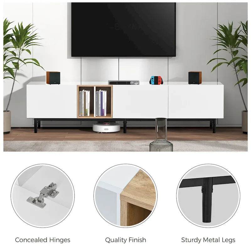 Meuble TV 193 cm avec portes et grand rangement pour TV jusqu'à 80 pouces