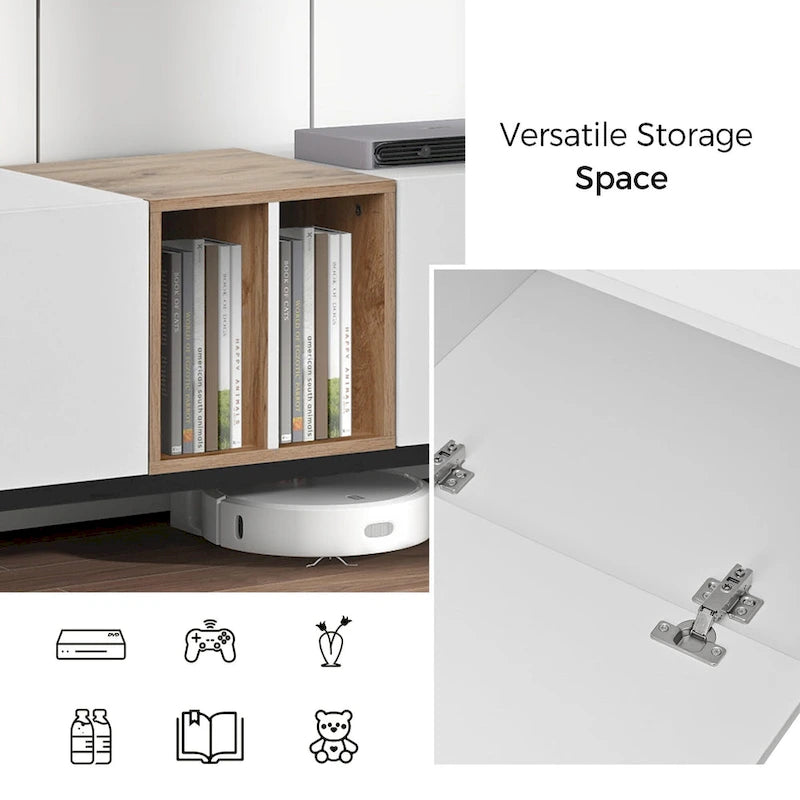 Meuble TV 193 cm avec portes et grand rangement pour TV jusqu'à 80 pouces