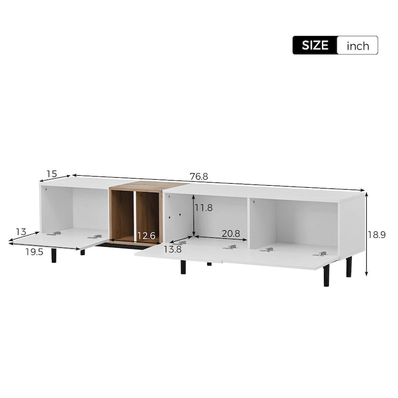 Meuble TV 193 cm avec portes et grand rangement pour TV jusqu'à 80 pouces