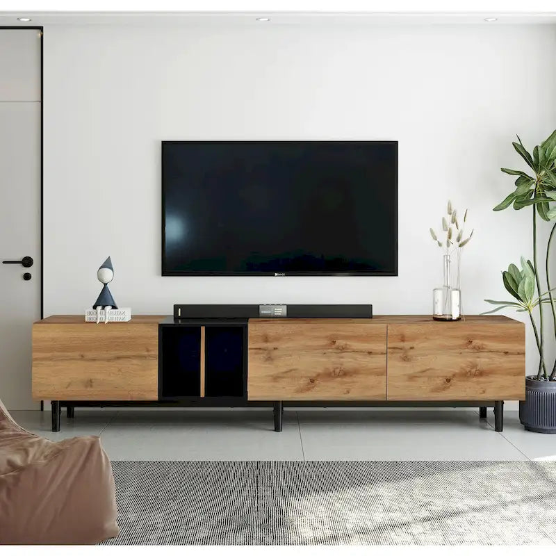 Meuble TV 193 cm avec portes et grand rangement pour TV jusqu'à 80 pouces