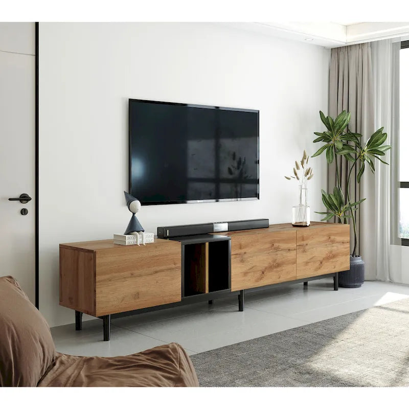 Meuble TV 193 cm avec portes et grand rangement pour TV jusqu'à 80 pouces