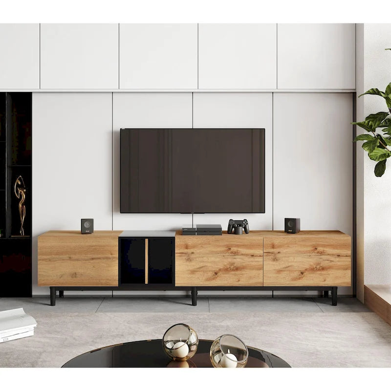 Meuble TV 193 cm avec portes et grand rangement pour TV jusqu'à 80 pouces