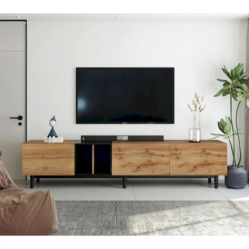 Meuble TV 193 cm avec portes et grand rangement pour TV jusqu'à 80 pouces