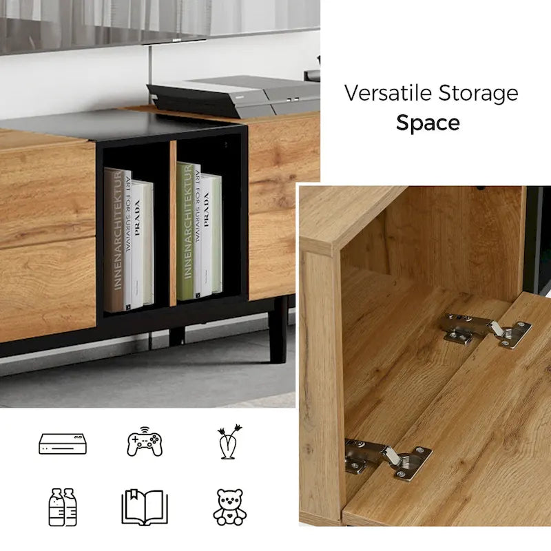 Meuble TV 193 cm avec portes et grand rangement pour TV jusqu'à 80 pouces