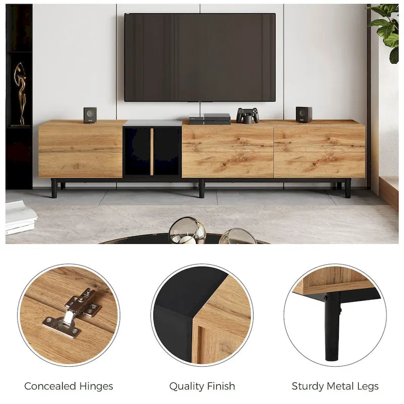 Meuble TV 193 cm avec portes et grand rangement pour TV jusqu'à 80 pouces