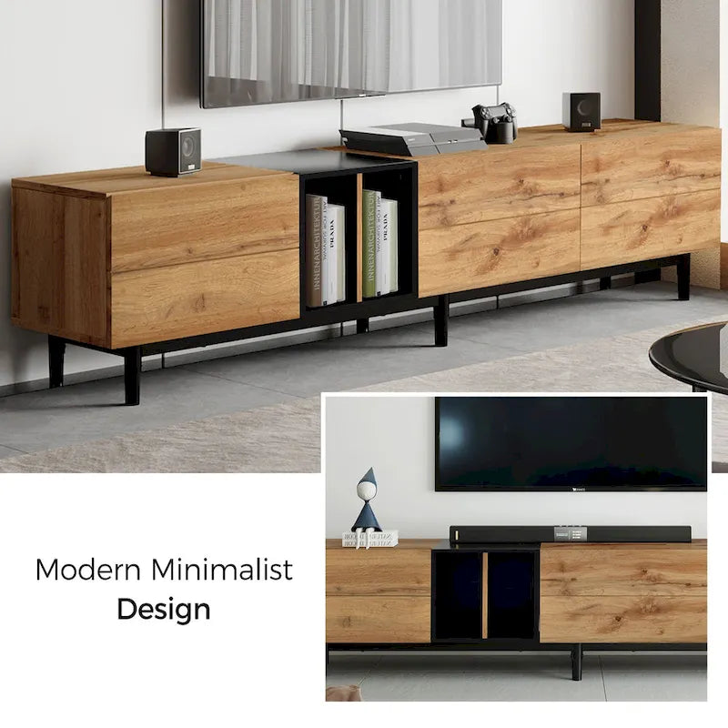 Meuble TV 193 cm avec portes et grand rangement pour TV jusqu'à 80 pouces