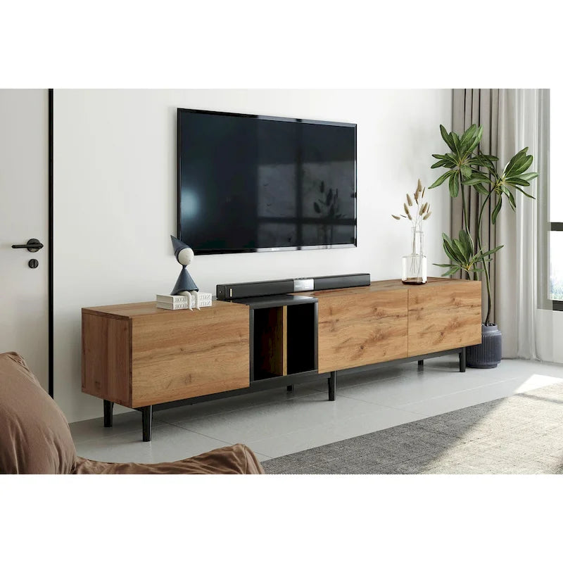 Meuble TV 193 cm avec portes et grand rangement pour TV jusqu'à 80 pouces