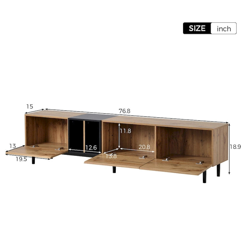 Meuble TV 193 cm avec portes et grand rangement pour TV jusqu'à 80 pouces