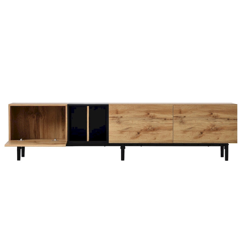 Meuble TV 193 cm avec portes et grand rangement pour TV jusqu'à 80 pouces