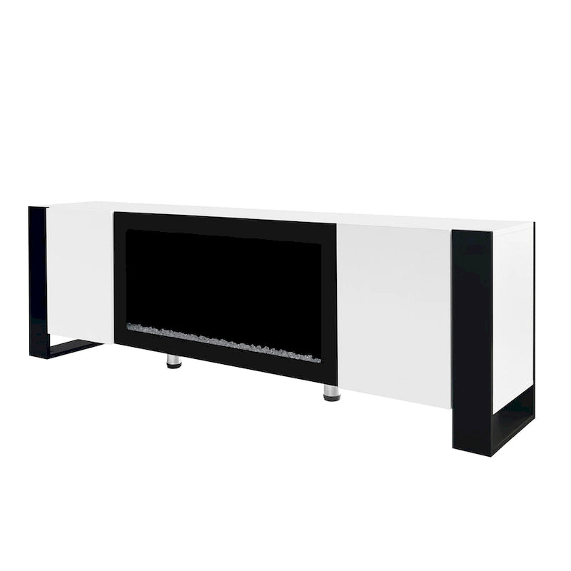 Meuble TV moderne de 68,1 po avec foyer et 2 grands placards pour téléviseurs jusqu'à 78 po