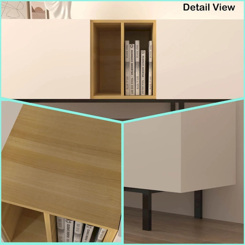 Meuble TV blanc 77" avec grand rangement et prise intégrée pour téléviseurs jusqu'à 70"
