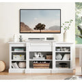 Meuble TV blanc 66" avec grand placard et étagères réglables pour TV jusqu'à 65"