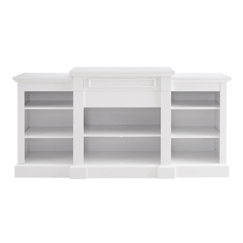 Meuble TV blanc 66" avec grand placard et étagères réglables pour TV jusqu'à 65"