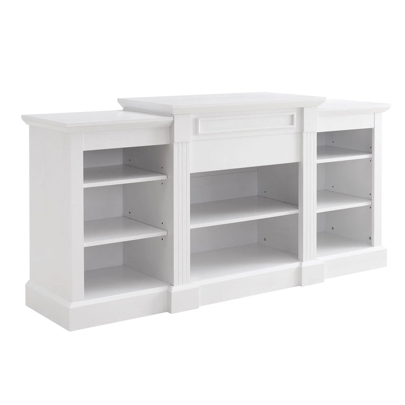 Meuble TV blanc 66" avec grand placard et étagères réglables pour TV jusqu'à 65"